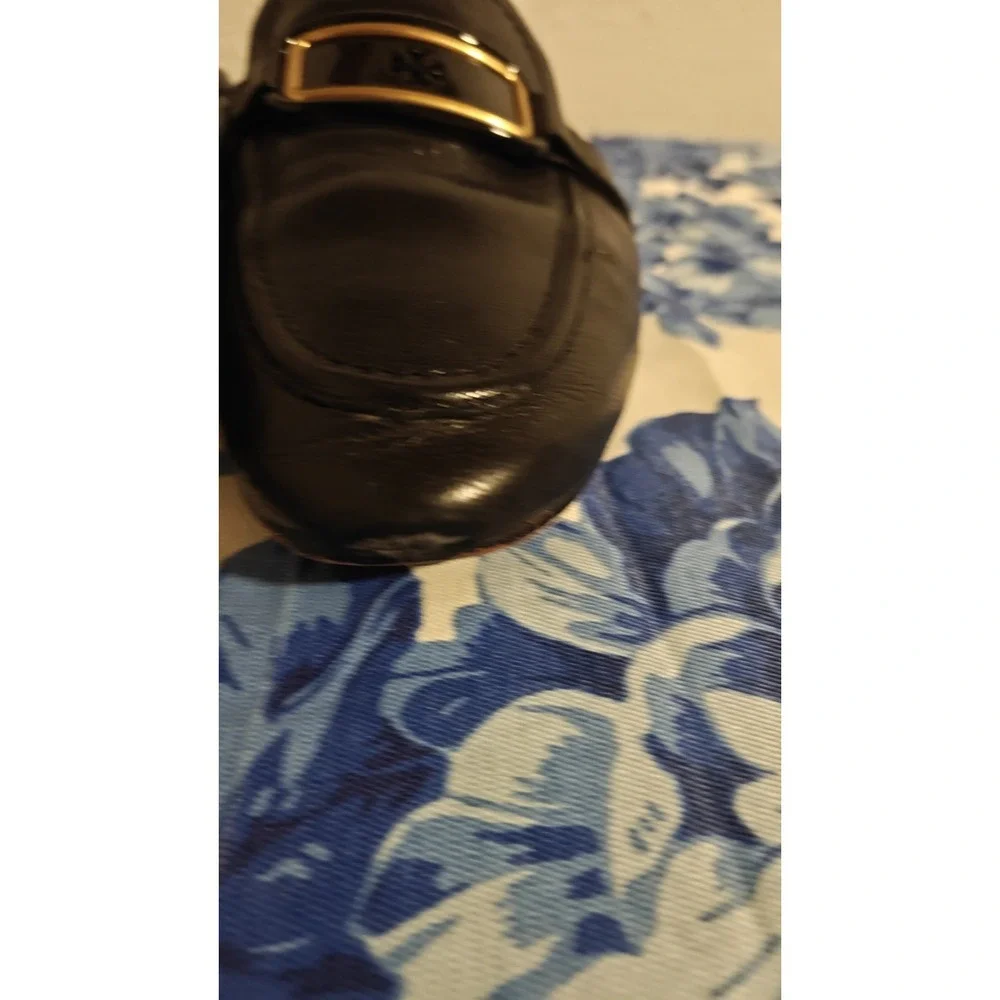 Tory Burch Georgia Backless Loafer Flats Mules Black Gold Logo Sz 10.5 M